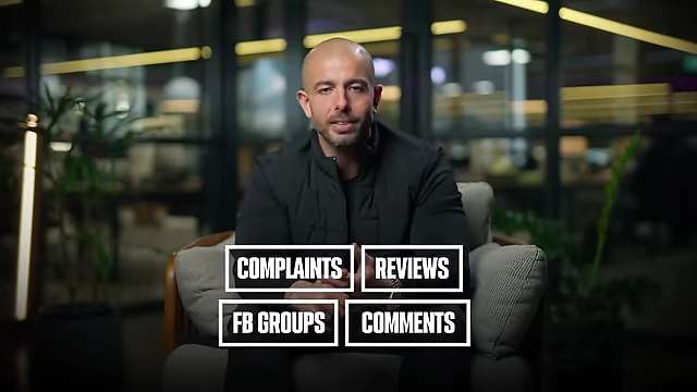 Text overlay listing sources for market research: complaints, reviews, Facebook groups, and comments