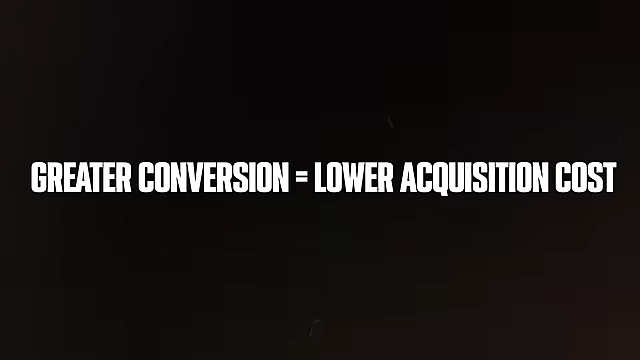 Text overlay indicating that "GREATER CONVERSION = LOWER ACQUISITION COST"