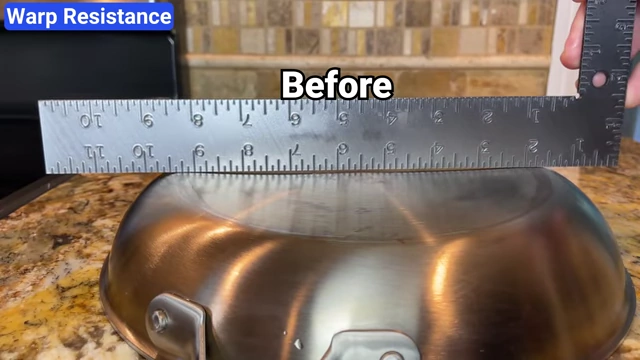 Measuring pan flatness before heating to establish a baseline for warp resistance.