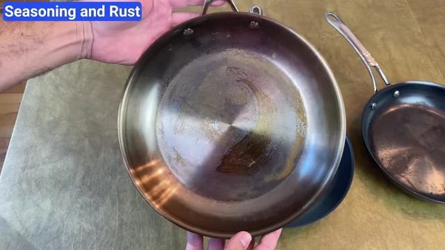 Strata pan showing rust after its seasoning was stripped by tomato sauce and then left wet overnight.