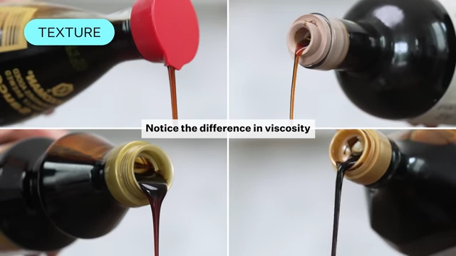 A visual comparison demonstrating the differences in viscosity between various soy sauces.