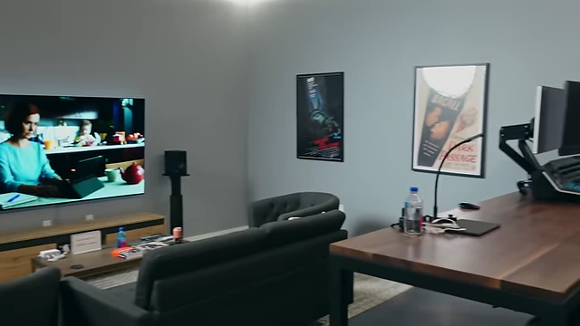 Cullen Kelly's color grading studio setup with a large client viewing screen