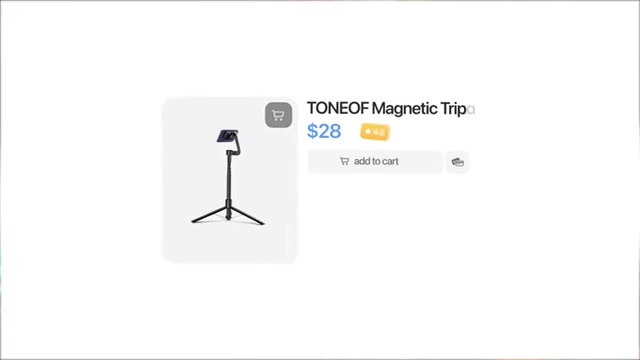 On-screen graphic describing the TONEQF Magnetic Tripod and its price
