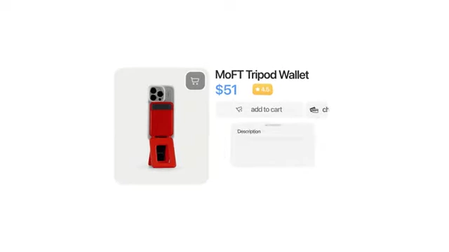 On-screen graphic describing the MoFT Tripod Wallet and its price