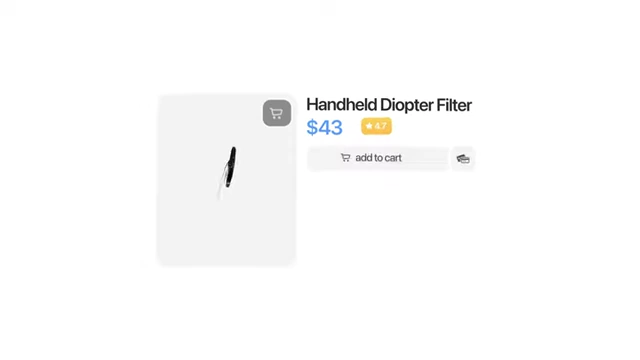 On-screen graphic describing the Handheld Diopter Filter and its price