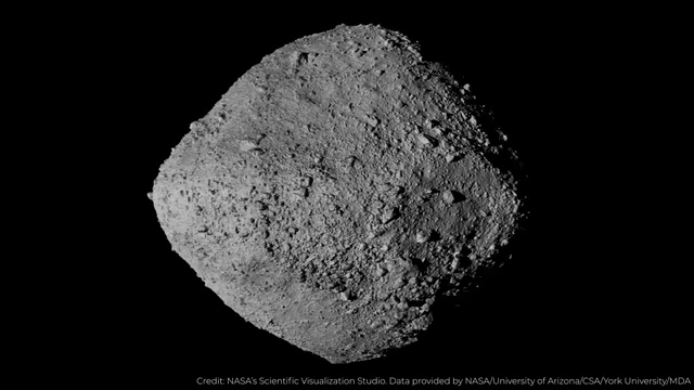 An asteroid with an irregular shape and rough texture, characteristic of a 'rubble pile' formed from the gravitational re-accumulation of debris.