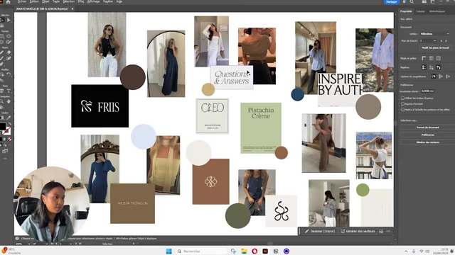 A closer look at some elements on the mood board, including potential typography and abstract shapes.