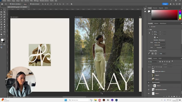 The monogram layered over a photo of hands, next to the main logo with a model in a natural setting.