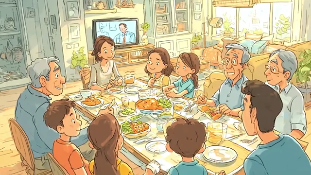 Large multi-generational family having dinner