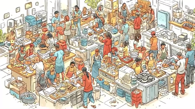 Diverse group of people engaged in communal activities in a shared space
