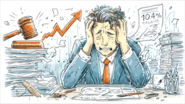 Stressed man at a desk piled with papers and a graph, representing financial pressure