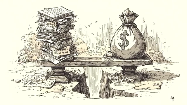 Scale balancing a stack of papers against a bag of money, symbolizing wealth building