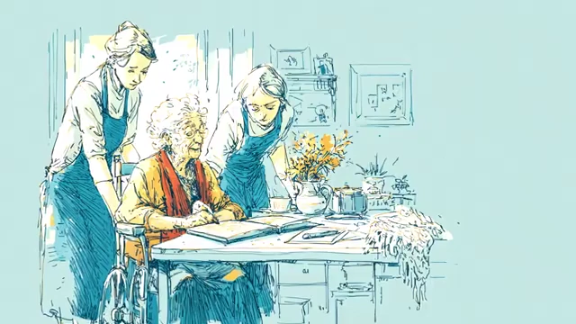 Two women caring for an elderly woman at a table