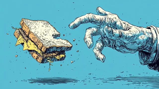 Hand reaching for a partially eaten sandwich, symbolizing varied caregiving burdens