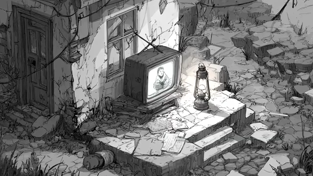 Old television set on a dilapidated porch, symbolizing a fragile family unit