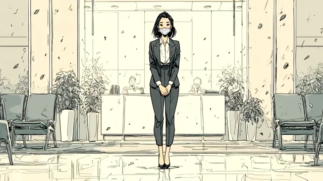 Woman in a business suit waiting in a professional setting