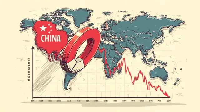 Map of China with economic charts and a pie graph