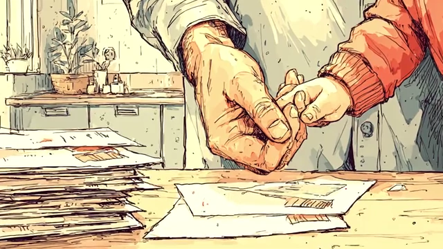 An old hand holding a young hand over documents, representing the extended family unit