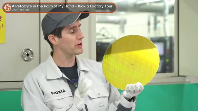 Linus Sebastian holding a large silicon wafer, the base material for semiconductor chips.