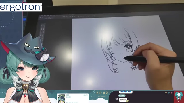 主播使用绘图笔在显示器上绘制Q版形象，展示绘画舒适度。