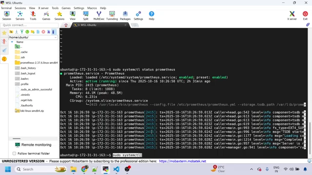 Prometheus service status on EC2 instance.