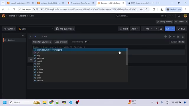 Grafana Explore page for Loki data source.