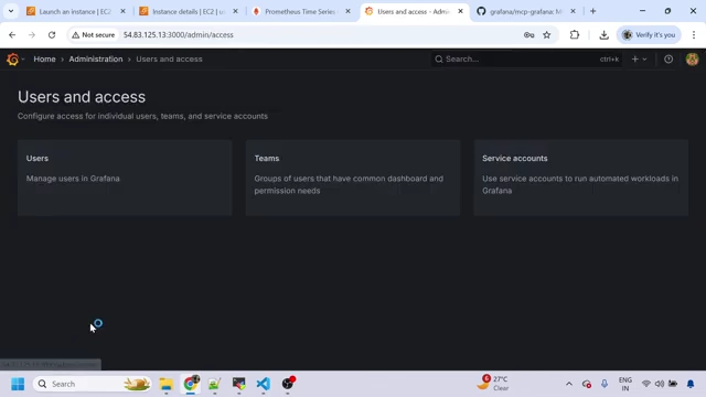 Grafana Administration: Users and Access page.