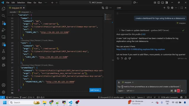 GitHub CoPilot command to create a dashboard for top 10 Prometheus metrics.