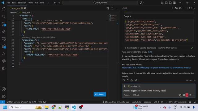 GitHub CoPilot command to create an EC2 memory observability dashboard.