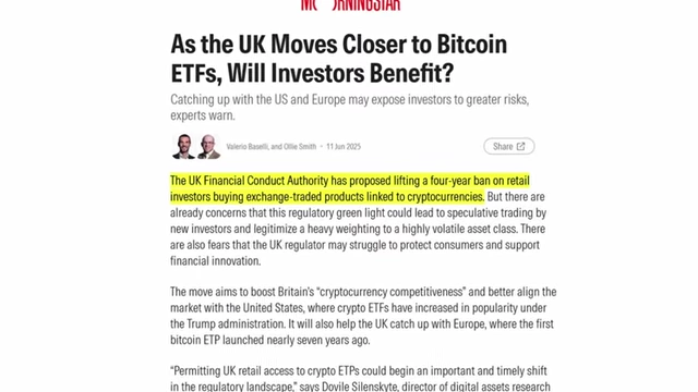 Morningstar article on UK's proposed lifting of the crypto ETF ban