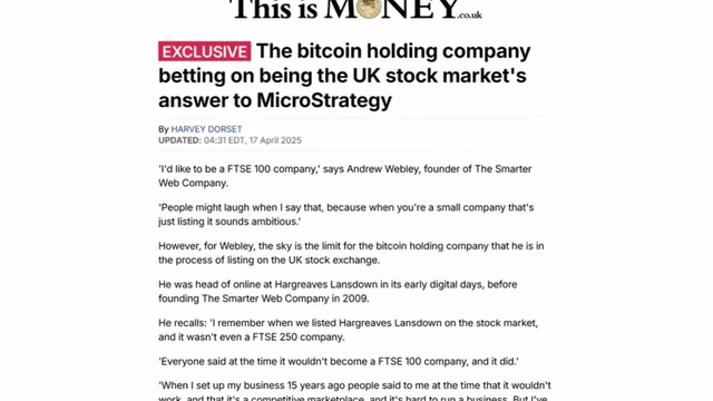 News headline on Smarter Web Company's Bitcoin strategy
