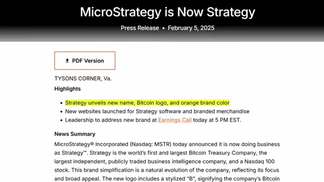 MicroStrategy's press release announcing its name change to "Strategy"