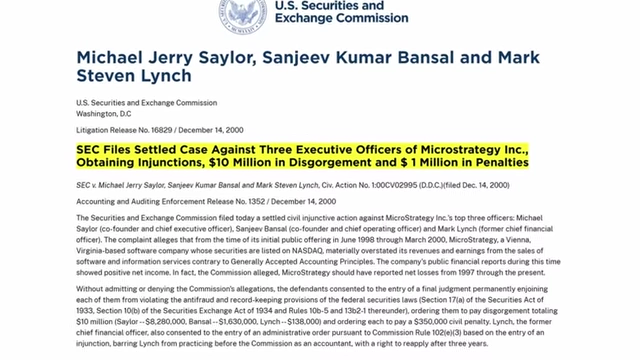 SEC filing detailing fraud accusations against Michael Saylor and other MicroStrategy executives in 2000