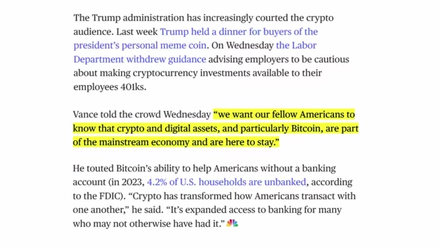Quote from J.D. Vance on crypto being part of the mainstream economy