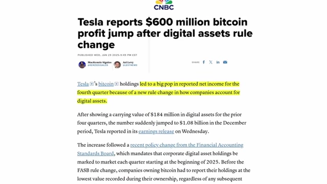 CNBC report on Tesla's Bitcoin profit due to accounting rule changes