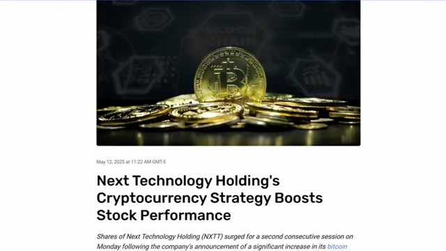 News on Next Technology Holding's cryptocurrency strategy boosting stock