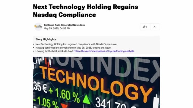 TipRanks report on Next Technology Holding regaining Nasdaq compliance