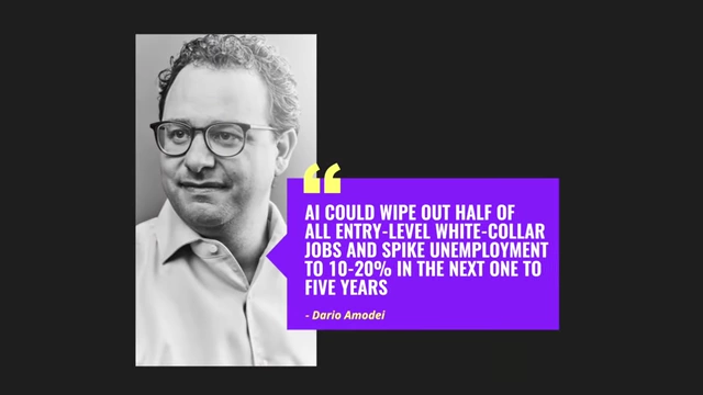 A quote from Dario Amodei, Anthropic CEO: "AI could wipe out half of all entry-level white-collar jobs and spike unemployment to 10-20% in the next one to five years."