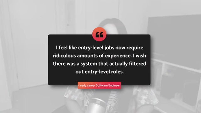 A quote box from an 'early career Software Engineer' stating, "I feel like entry-level jobs now require ridiculous amounts of experience. I wish there was a system that actually filtered out entry-level roles."