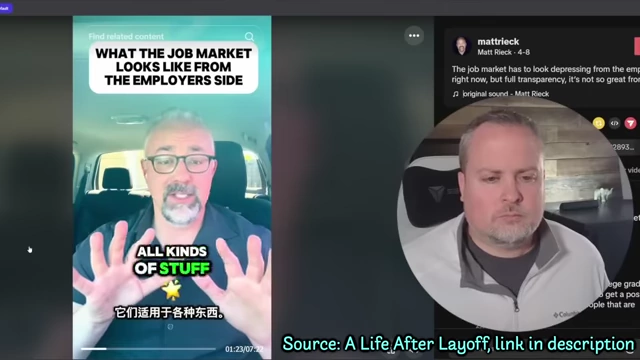 A TikTok video featuring a hiring manager explaining that 'most people just spray and pray' when applying for jobs, often for roles they are not qualified for.