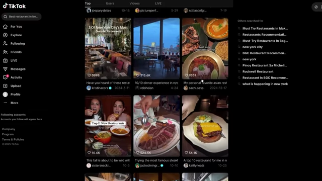TikTok search results page for "Best restaurant in New York"