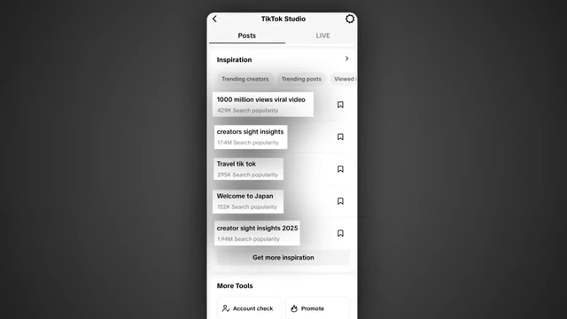TikTok Studio dashboard displaying search keywords that drive traffic to creator content