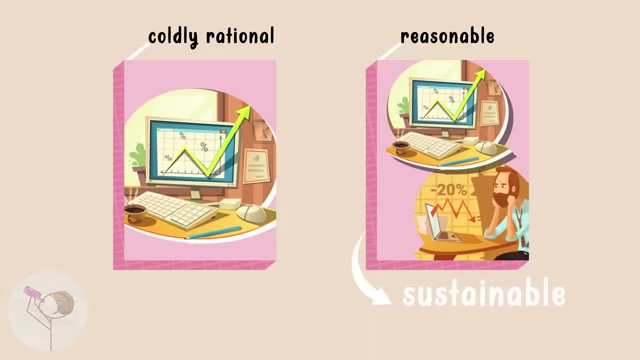 A visual comparison illustrating that a "coldly rational" plan might look perfect on paper but is unsustainable for humans, whereas a "reasonable" plan, accounting for emotions and downturns, is sustainable and builds wealth.