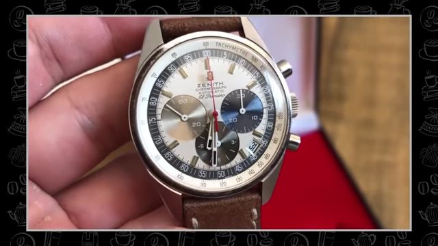 A close-up shot of a sophisticated Zenith chronograph watch with a brown leather strap.