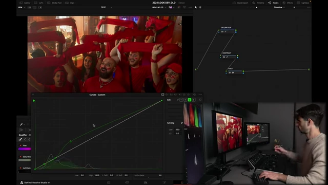 Increasing the high saturation range on the green curve to boost vibrant colors.