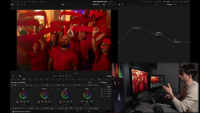 DaVinci Resolve primaries palette showing increased global saturation, affecting all colors linearly.