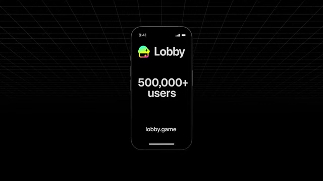 Lobby app screen displaying 500,000+ users