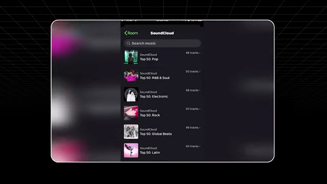 Lobby app interface with SoundCloud integration for shared listening