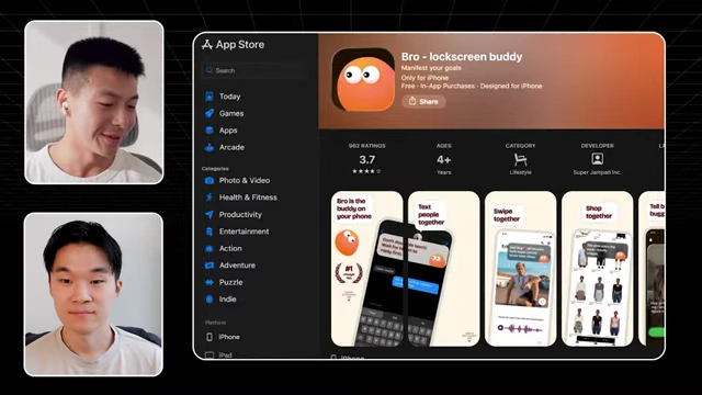 Bro app listing on the App Store, showcasing its "lockscreen buddy" feature