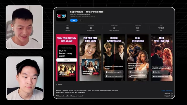 Supermovie app, an AI-generated interactive story app that Roger found less passionate about
